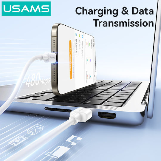 Usams USB 2.0 Cable USB-C Male - USB-A / USB-C 18W White 1m