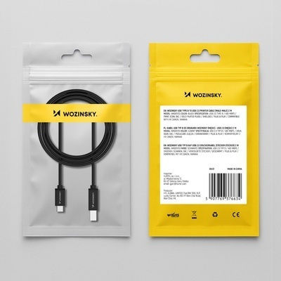 Wozinsky USB 2.0 Cable USB-C male - USB-B Black 1m