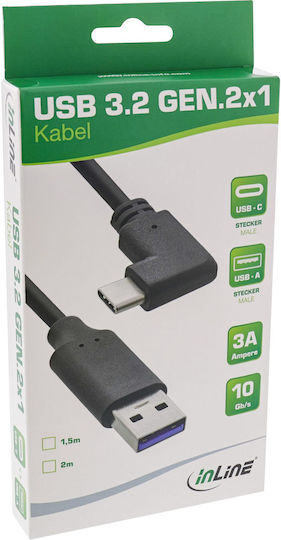 InLine Angle (90°) USB 3.2 Cable USB-C Male - USB-A PD Black 2m 35712W
