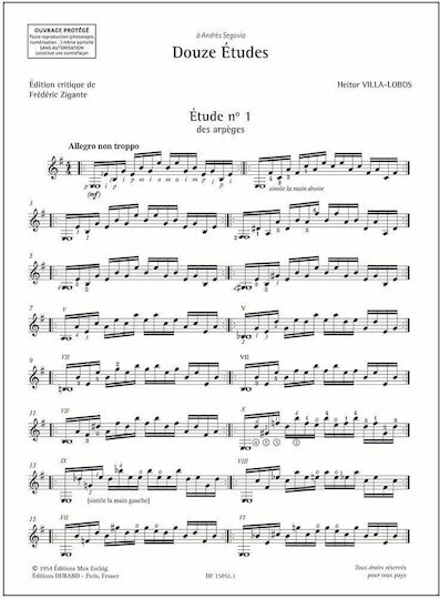 Ricordi Heitor Villa-Lobos - 12 Etudes for Solo Guitar Guitar / Bass Method Book