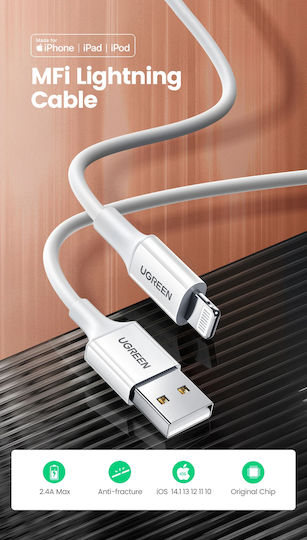 Ugreen US155 USB-A to Lightning Cable 12W Λευκό 1m (20728)