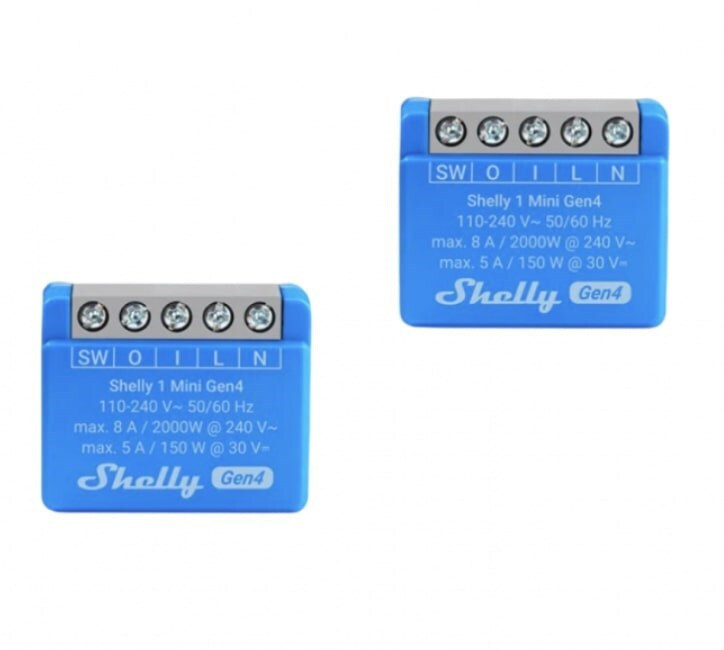 Shelly 1 Mini Gen4 Smart Switch 1 Καναλιού Wi-Fi, Bluetooth & ZigBee 8A (με Ουδέτερο) 2τμχ