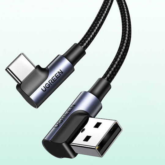 Ugreen US176 Angle (90°) Braided USB 2.0 Cable USB-C Male - USB-A 18W PD Gray 2m 20857