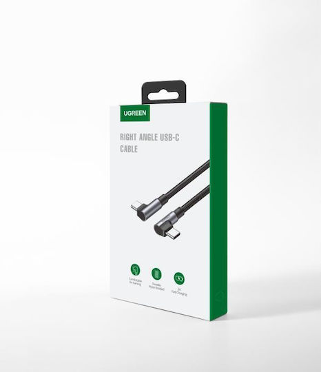 Ugreen US335 Ъглов (90°) / Плетен USB 2.0 Кабел USB-C Мъжки - USB-C 100W PD Черен 1m 70696