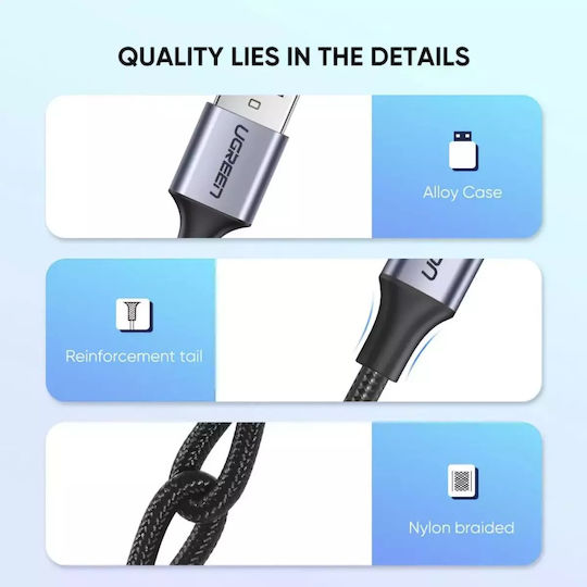 Ugreen US288 Braided USB 2.0 Cable USB-C male - USB-A 15W Γκρι 1m 60126