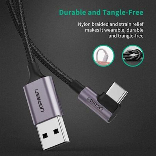 Ugreen US284 Angle (90°) / Braided USB 2.0 Cable USB-C Male - USB-A 18W Black 1m 50941