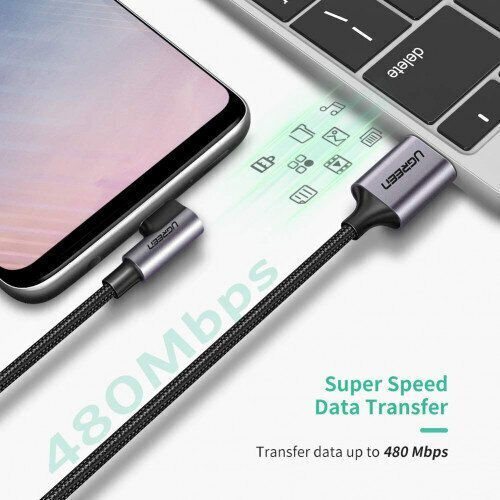 Ugreen US284 Angle (90°) / Braided USB 2.0 Cable USB-C Male - USB-A 18W Black 1m 50941