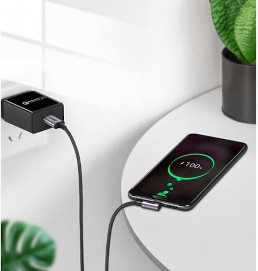 Ugreen US284 Angle (90°) / Braided USB 2.0 Cable USB-C Male - USB-A 18W Black 1m 50941