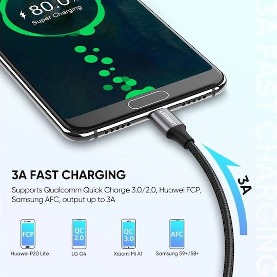 Ugreen US288 Braided USB 2.0 Cable USB-C male - USB-A Λευκό 2m 60133