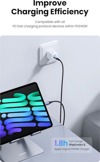 Ugreen USB 2.0 Cable USB-C male - USB-C 240W PD Γκρι 2m 90440