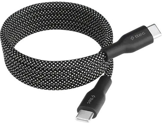 TTEC Magnetic / Braided USB 2.0 Cable USB-C male - USB-C 60W PD Μαύρο 1m 2DK61S