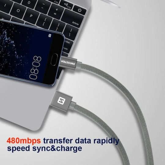 Swissten Braided USB 2.0 Cable USB-C male - USB-A Μαύρο 3m 71527900