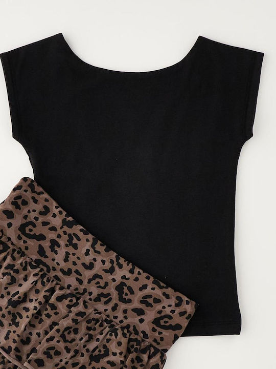 Kids Set with Skirt Summer 2 Pieces Black