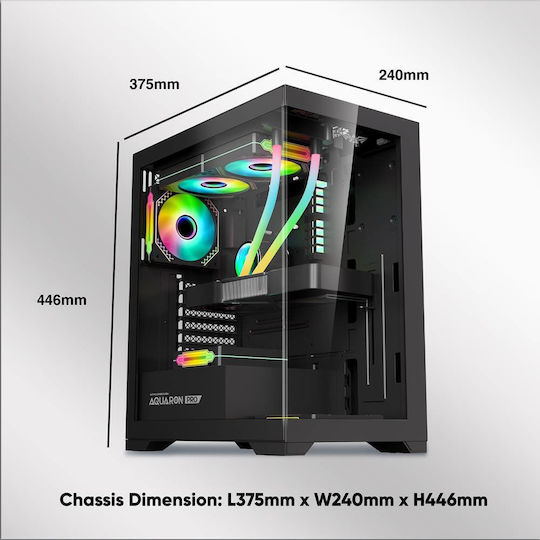 Armaggeddon Aquaron Pro Gaming Full Tower Κουτί Υπολογιστή με Πλαϊνό Παράθυρο Λευκό