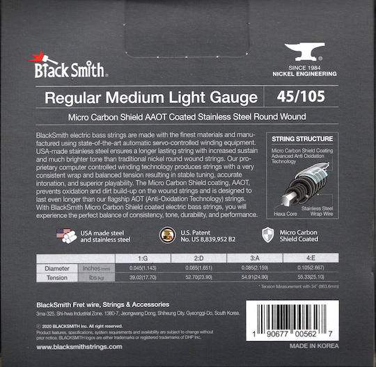 Blacksmith AASW-45105-4 Σετ Χορδών Stainless Steel Μπάσου 45 - 105"