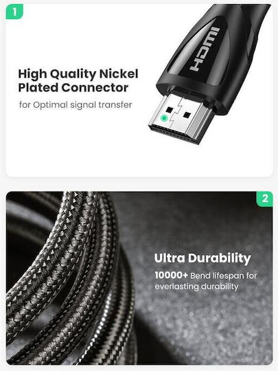 Ugreen HD140 HDMI 2.1 Ultra High Speed 48Gbps 4K 120Hz HDR VRR Braided Cable HDMI Male - HDMI Male 3m Black