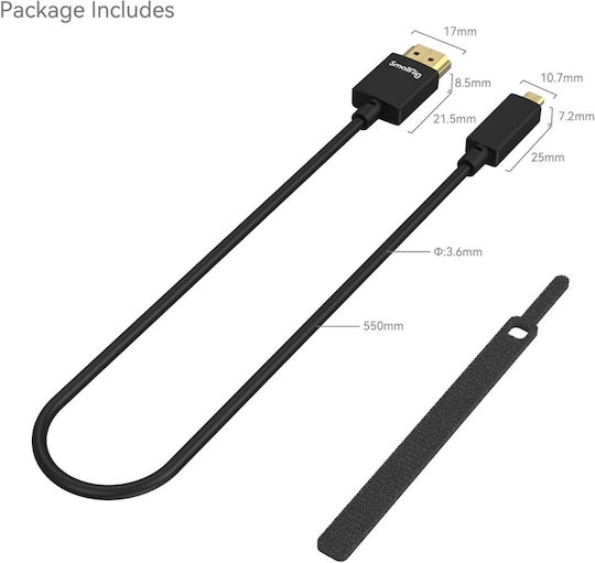 SmallRig HDMI 2.0 Premium High Speed 4K 60Hz HDR Cable HDMI Male - Micro USB Male 0.55m Black