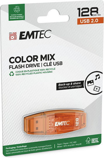 Emtec C410 Color Mix 2.0 128GB USB 2.0 Stick Portocaliu