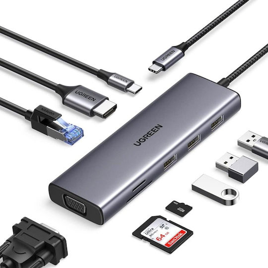 Ugreen CM498 USB-C Docking Station mit HDMI 4K PD Ethernet und Verbindung 2 Monitore Blau