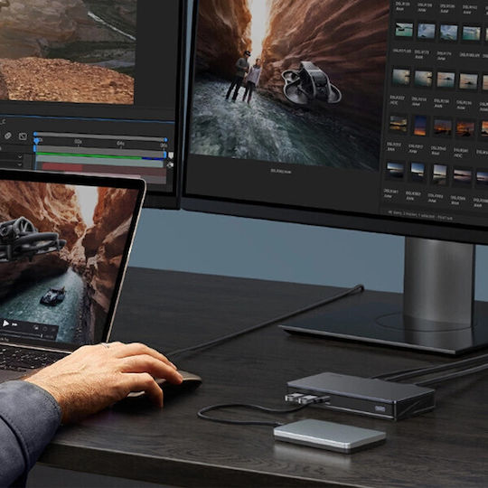 Ugreen CM615 USB-C Docking Station με HDMI/DisplayPort 4K PD Ethernet και σύνδεση 2 Οθονών Μαύρο