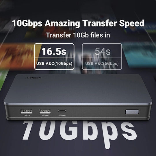 Ugreen CM615 USB-C Docking Station με HDMI/DisplayPort 4K PD Ethernet και σύνδεση 2 Οθονών Μαύρο