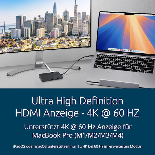 Kensington UH1500P USB-C Docking Station with HDMI/DisplayPort 4K PD Ethernet and Support for 3 Monitors Black