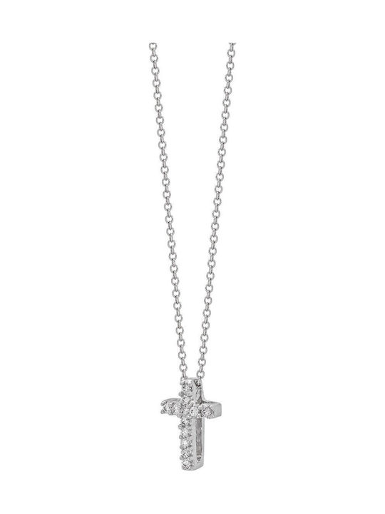 Kiriakos Gofas Women's White Gold 9K Double Sided Cross with Chain