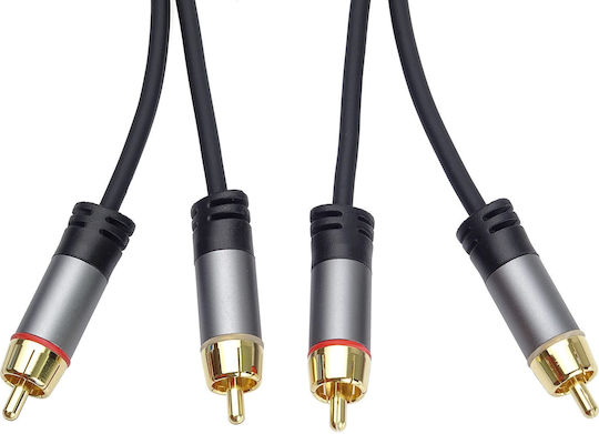 PremiumCord Кабел 2x RCA мъжки - 2x RCA мъжки 5м