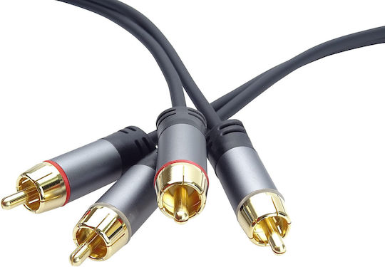PremiumCord Кабел 2x RCA мъжки - 2x RCA мъжки 5м
