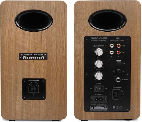 Airpulse A80 Αυτοενισχυόμενα Ηχεία με Bluetooth 100W (Ζεύγος) Καφέ