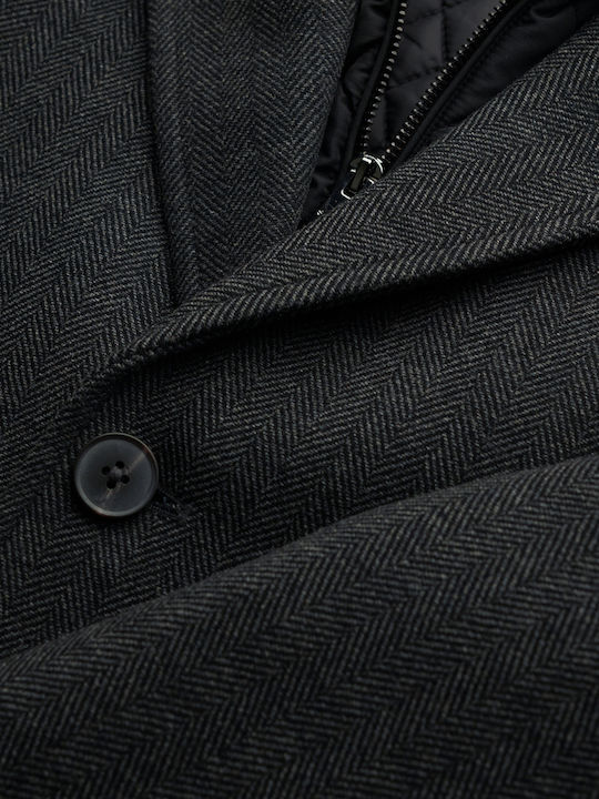 Tailored 2 In 1 Town Ανδρικό Ημίπαλτο Dark Grey Herringbone