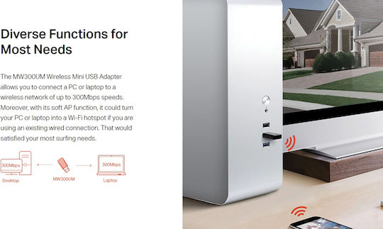 Mercusys N300 USB Netzwerkadapter mit Drahtloser Verbindung Wi-Fi 300Mbps (v1)