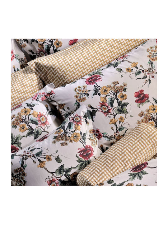 Down Town Home Set Duvet Cover Cotton Satin 170x240cm Single with Pillowcase Flower Beige Flower
