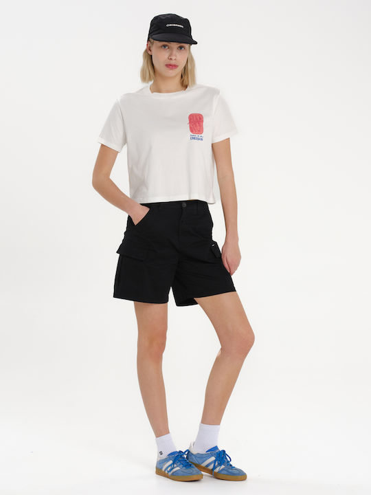 Γυναικείο Crop Top Βαμβακερό Κοντομάνικο Λευκό
