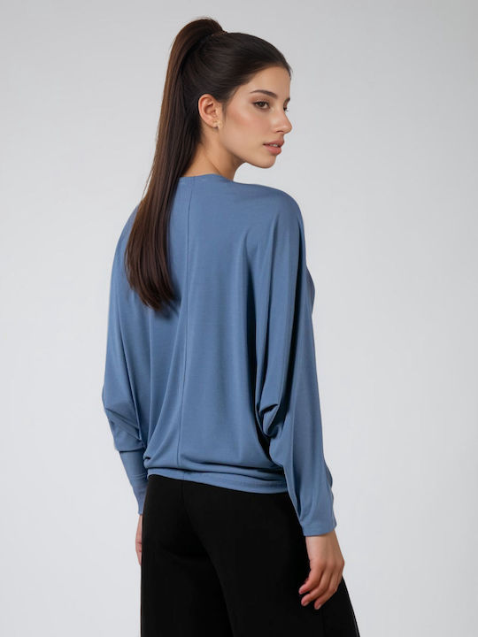 Bluza Damă Cu Mânecă 3/4 Și Decolteu În V Culoare Albastru Deschis