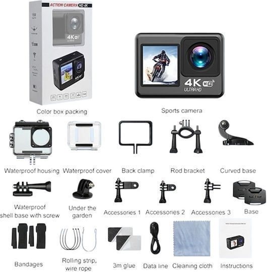 HL18668-247 Action Camera 4K Ultra HD με Οθόνη 2" και Wi-Fi Μαύρη