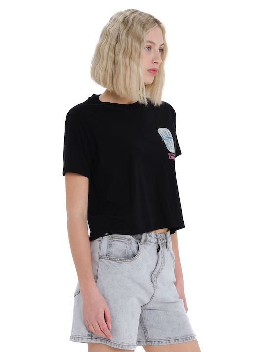 Emerson Women's Crop Cotton Short Sleeve Black Top