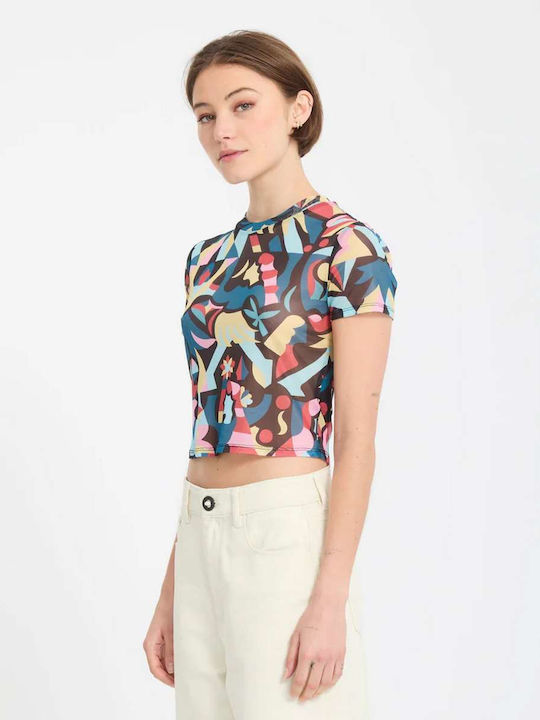 Women's Crop Top Short Sleeve Multicolour Multi