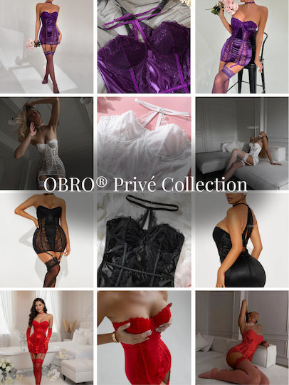 Sexy Intimate Lingerie Push-up Obro Privé Lace Mini Dress Choker Red