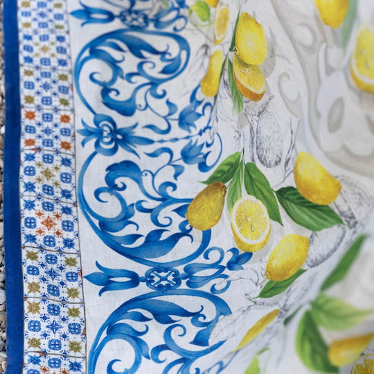 Tessitura Toscana Telerie Linen Tablecloth Cetara Blue 170x360cm
