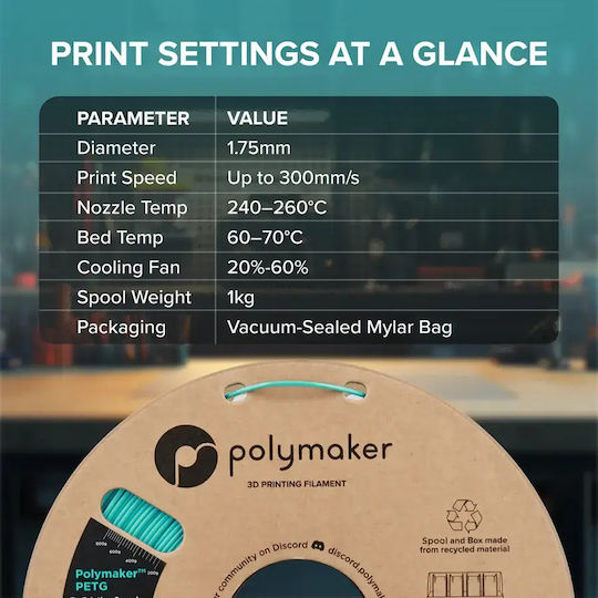 Polymaker PETG 3D Drucker Filament 1.75mm Schwarzes 1 Stück Spule