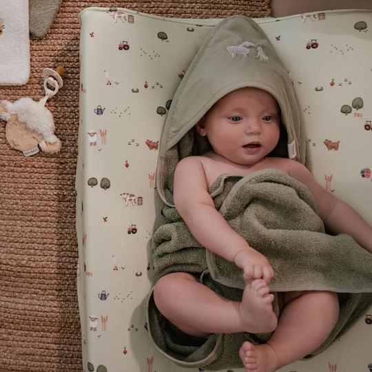 Little Dutch Baby Hooded Towel Little Farm Green 100x100cm