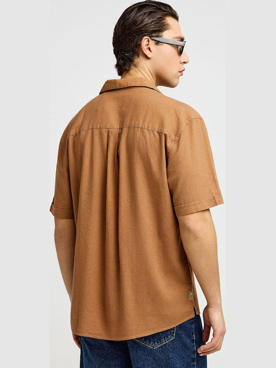 Short Sleeve Linen Shirt Brown