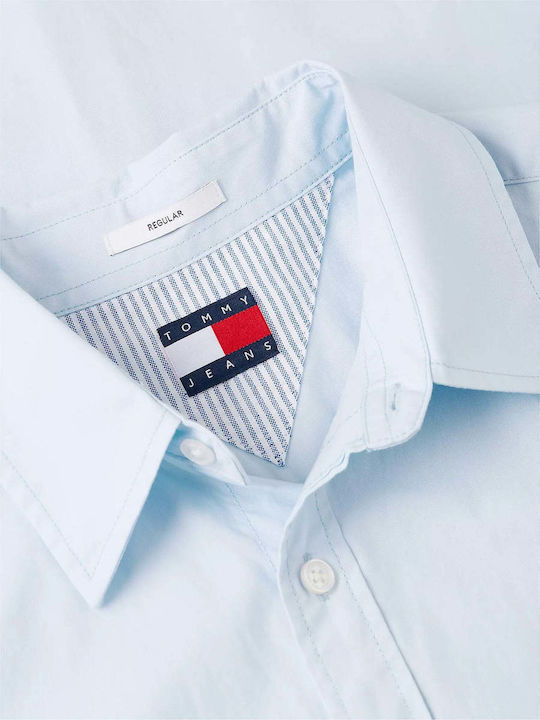 Tommy Hilfiger Cămașă Bărbați Din Bumbac Albastru Deschis