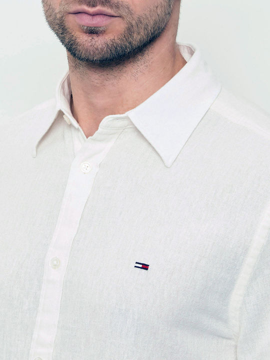 Long Sleeve Linen Shirt in Regular Fit Ecru