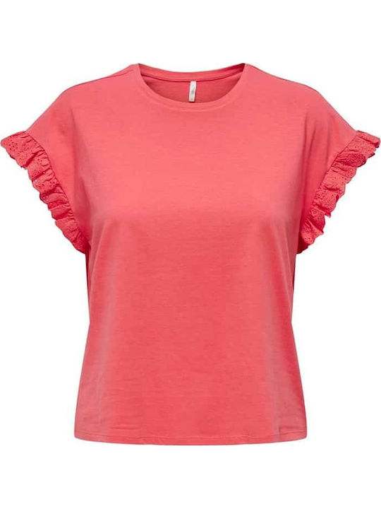 Damen Bluse Baumwolle Kurzärmelig Coral
