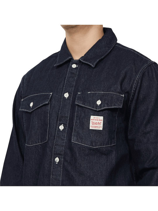 Worker Long Sleeve Cotton Shirt Dark Blue