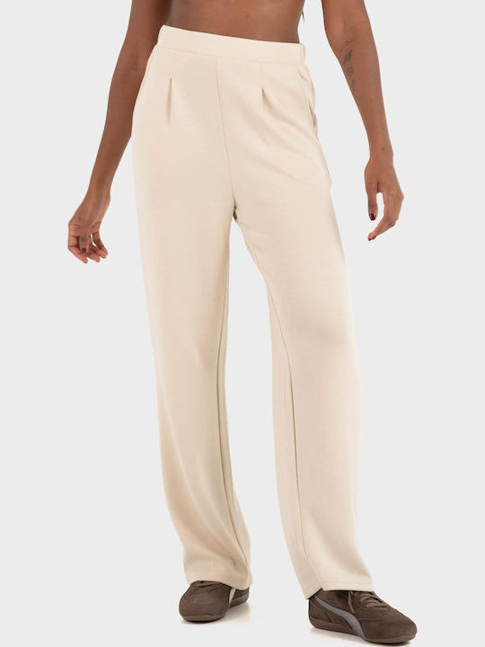 Hali Women's High Rise Fabric Trousers in Straight Leg Ecru