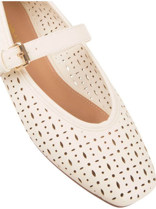 Women's Ballerina Shoes With Strap In Beige Colour