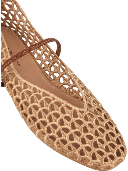 Women's Ballerina Shoes With Strap In Beige Colour
